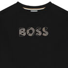 Girls Black Logo Long Sleeve Dress, 1, hi-res