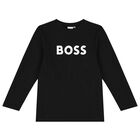 Boys Black Logo Long Sleeve Top, 1, hi-res