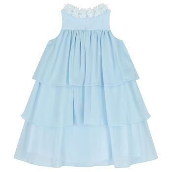 Girls Blue Flower Tiered Dress