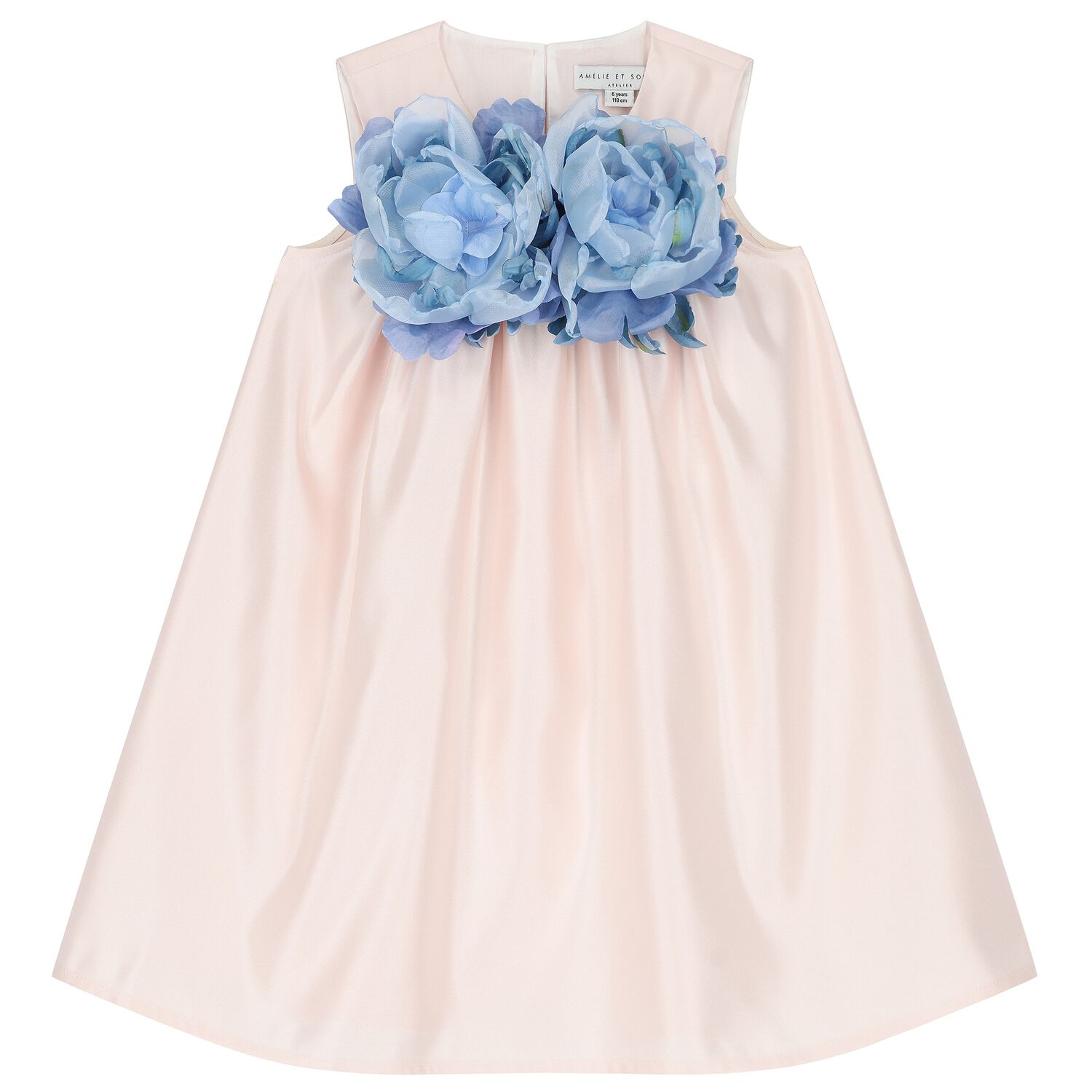 Girls Pink & Blue Flower Satin Dress, 1, hi-res image number null