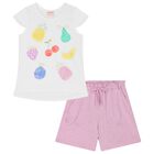 Girls White & Pink Fruits Shorts Set, 1, hi-res