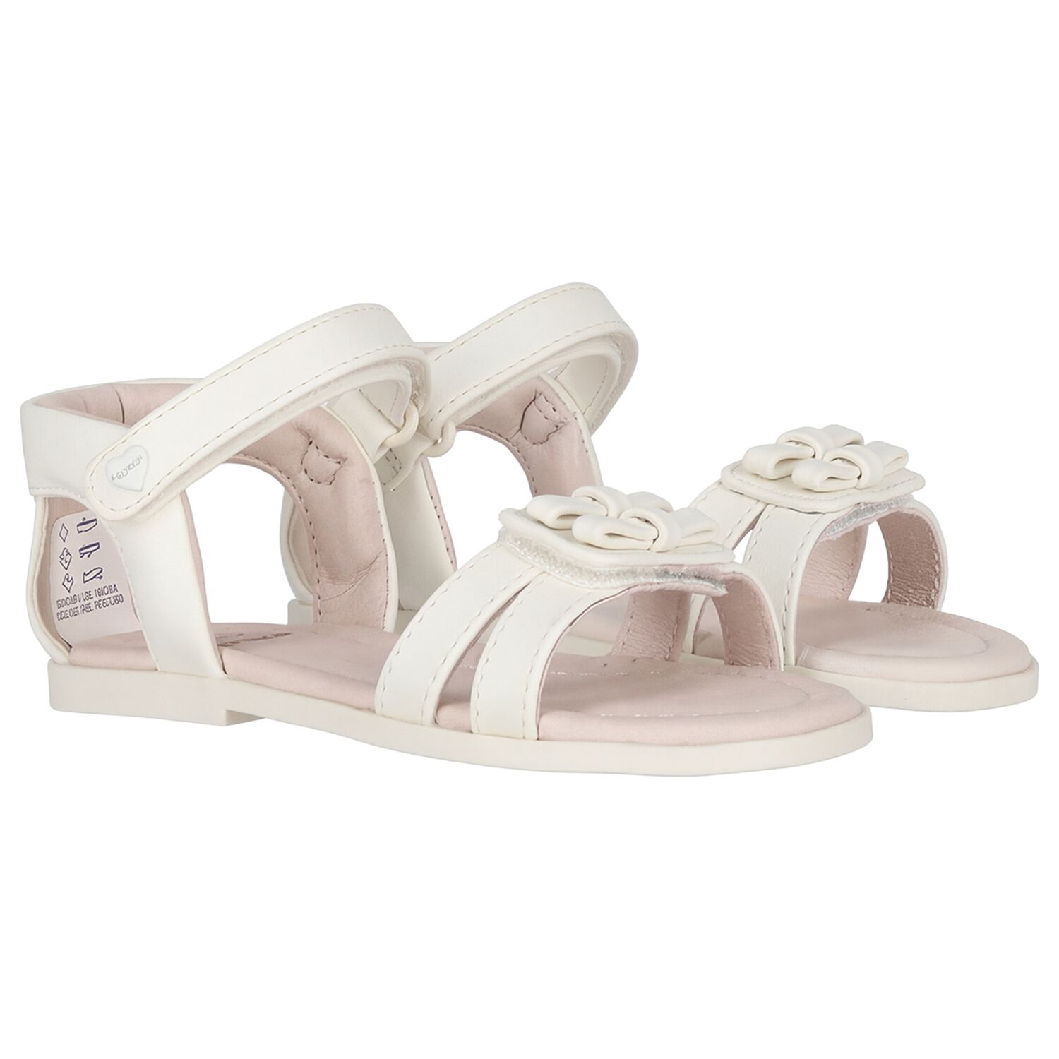 Younger Girls White Leather Sandals, 1, hi-res
