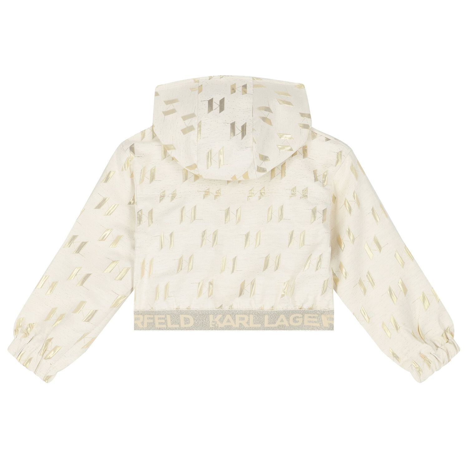 Girls Ivory & Gold Hooded Zip Up Top, 1, hi-res