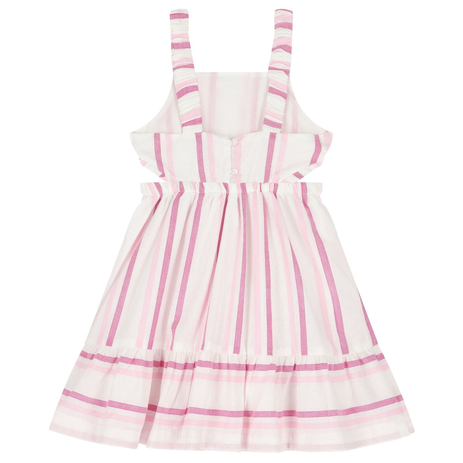 Girls White & Pink Striped Dress, 3, hi-res