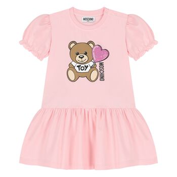 Younger Girls Pink Teddy Bear Logo Dress