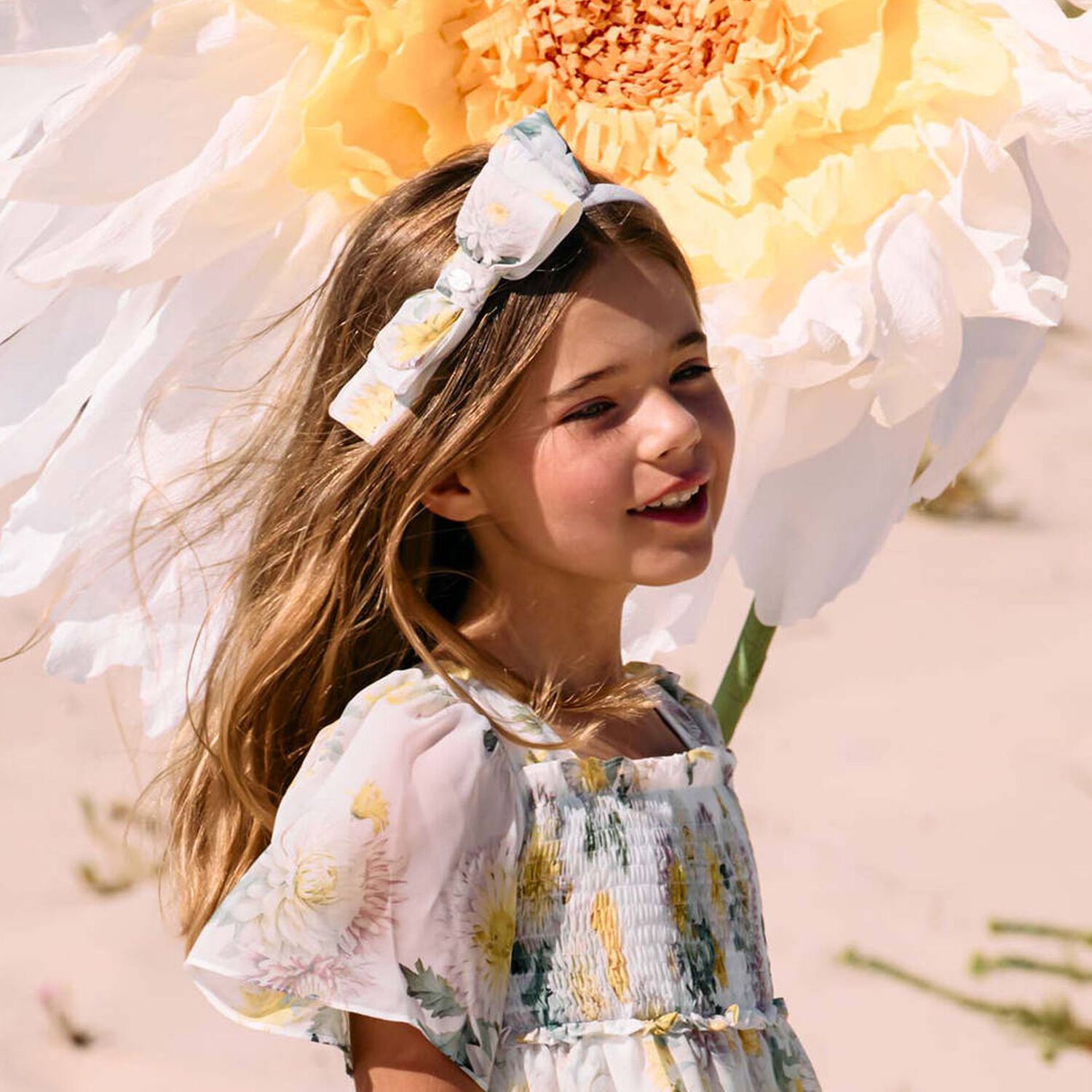 Girls Ivory Floral Chiffon Headband, 3, hi-res image number null