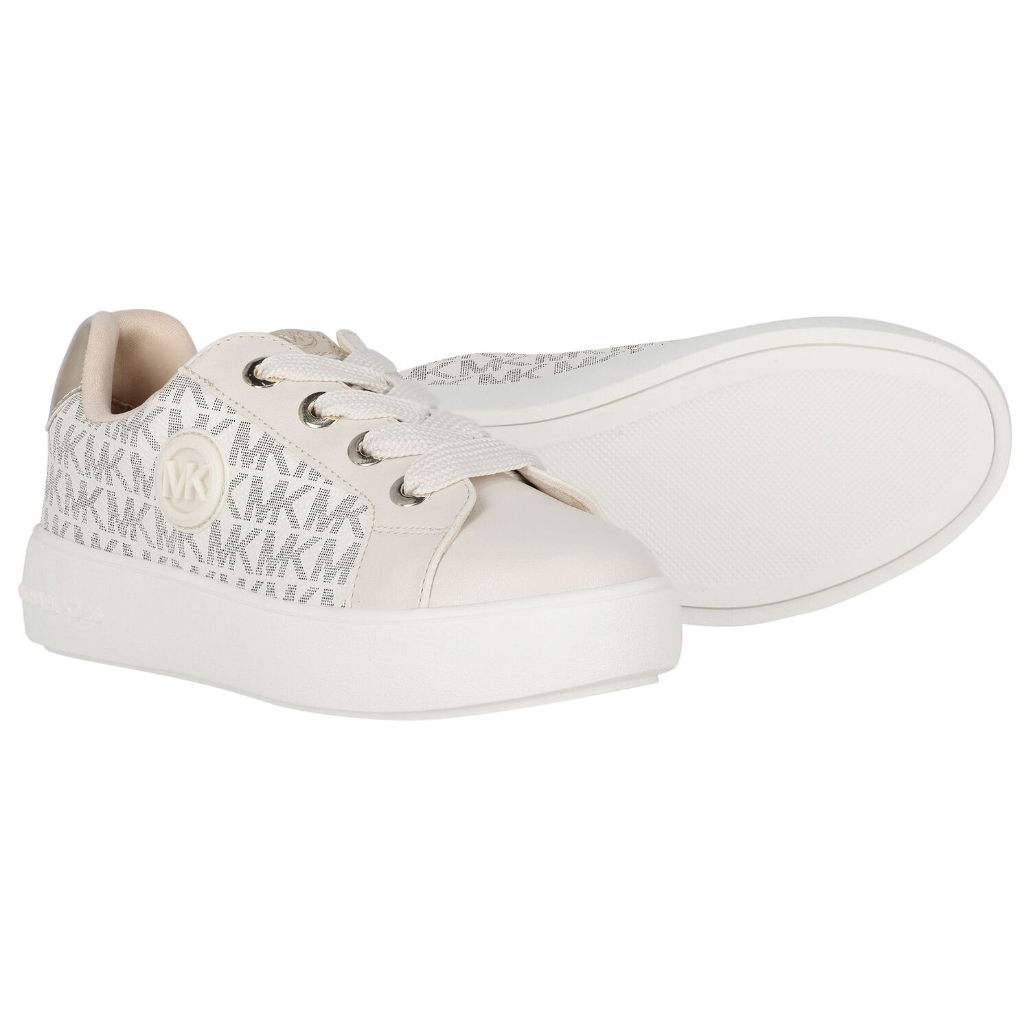 Girls Ivory & Gold Logo Trainers, 1, hi-res image number null