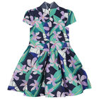 Girls Blue & Purple Floral Satin Dress, 1, hi-res