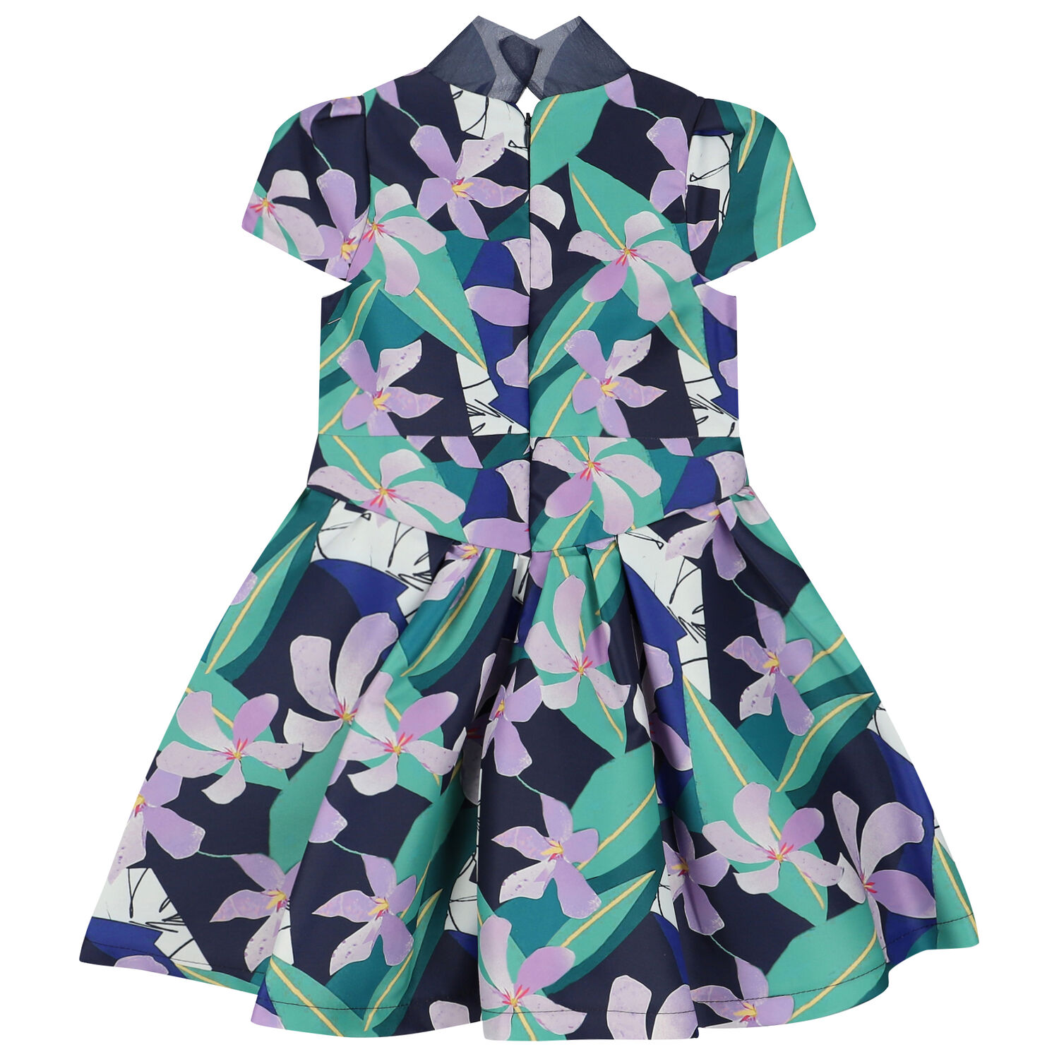 Girls Blue & Purple Floral Satin Dress, 1, hi-res