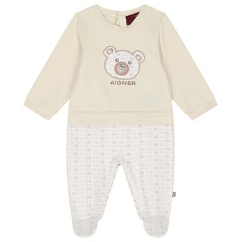 Beige & White Teddy Bear Babygrow
