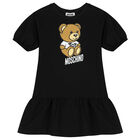 Girls Black Teddy Bear Logo Dress, 4, hi-res
