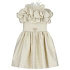 Girls Gold Logo Ruffled Dress, 1, hi-res