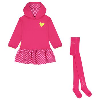 Girls Pink Heart Hooded Dress Set