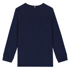 Boys Navy Logo Long Sleeve Top, 1, hi-res