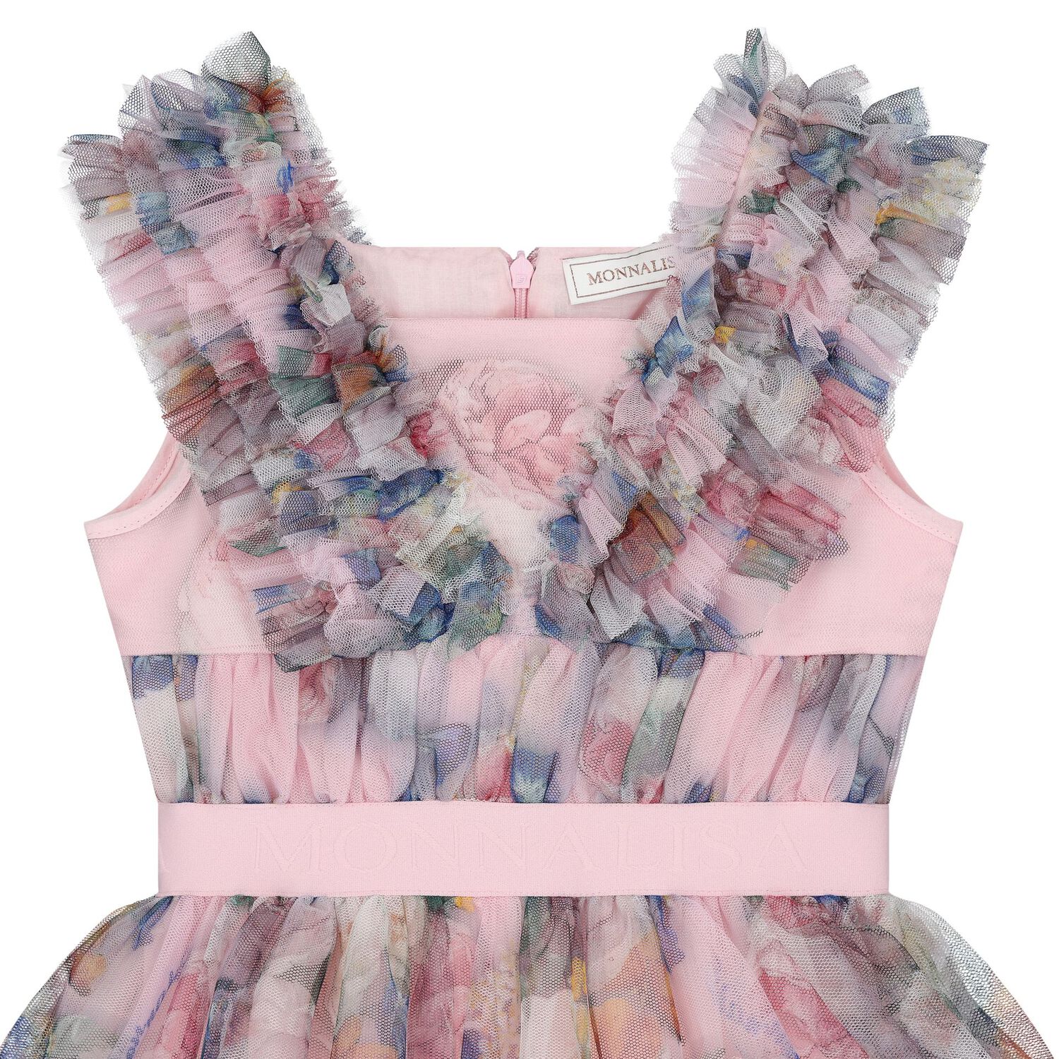 Girls Pink Floral Tulle Dress, 1, hi-res