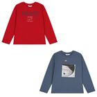 Boys Blue & Red Long Sleeve Top ( 2 Pack ), 3, hi-res