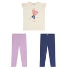 Girls Ivory & Purple Leggings Set, 2, hi-res