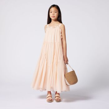 Girls Pink & Beige Straw Handbag