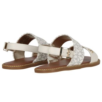 Girls Ivory & Beige Logo Sandals