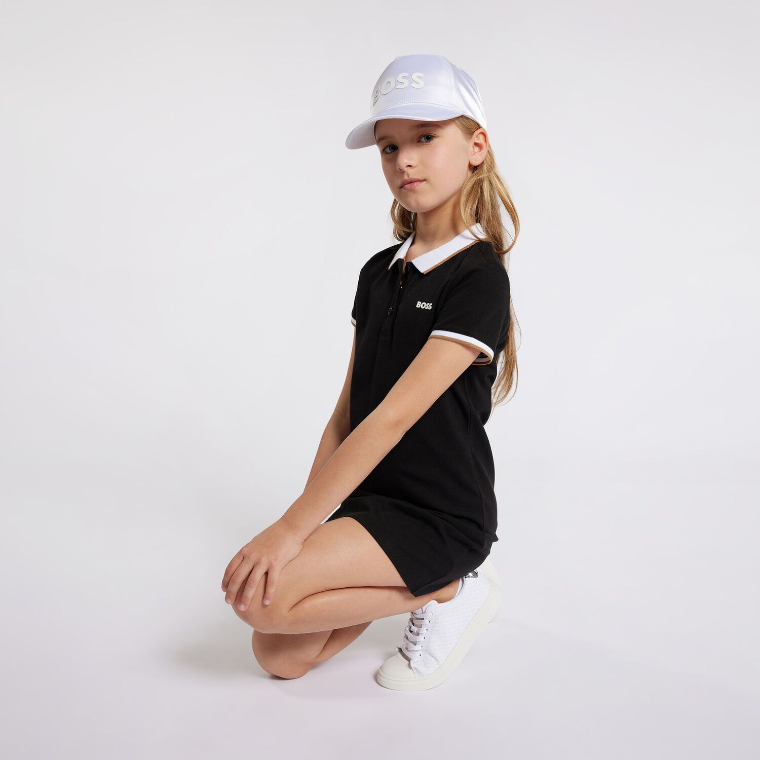Girls Black Logo Polo Dress, 1, hi-res image number null