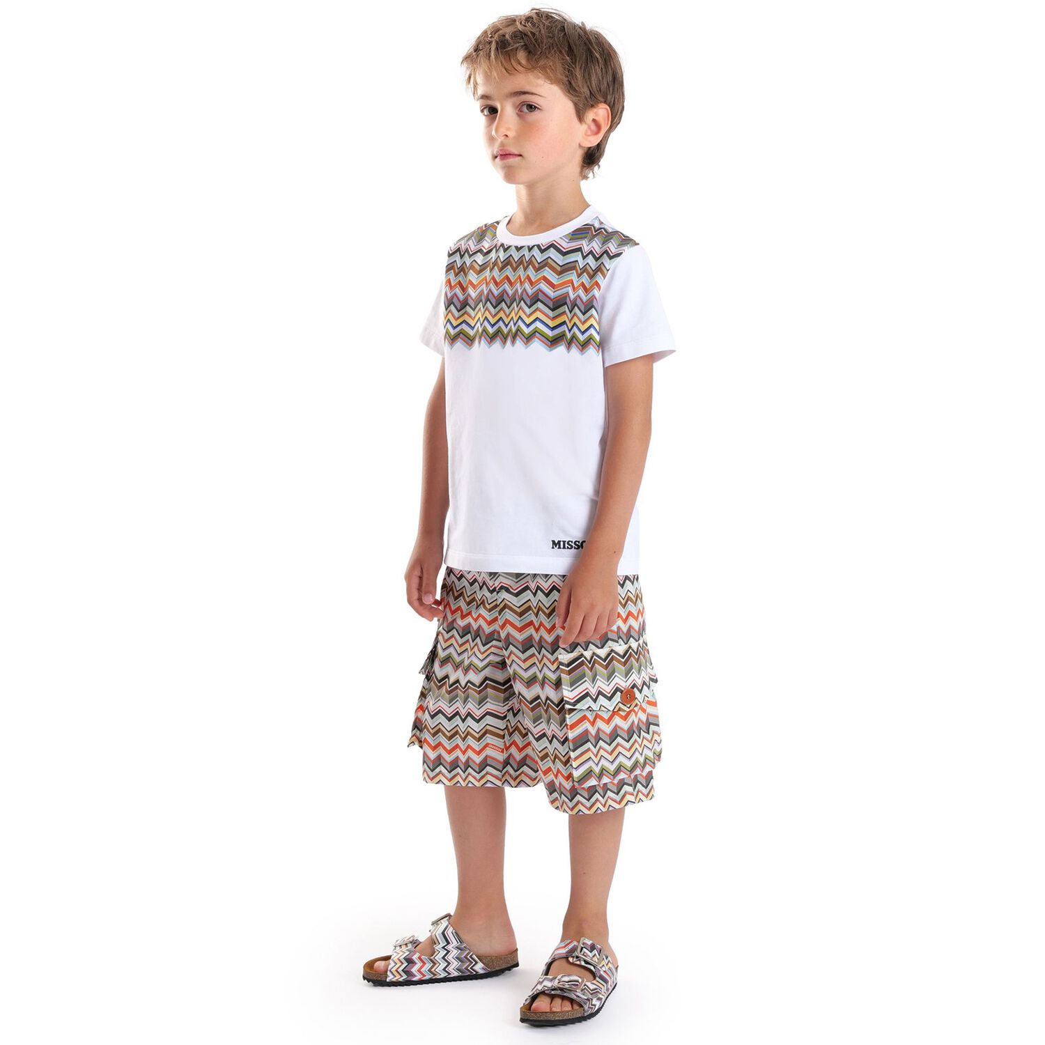 Boys White Logo Zig Zag T-Shirt, 1, hi-res