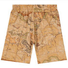 Boys Beige Geo Map Logo Shorts, 1, hi-res