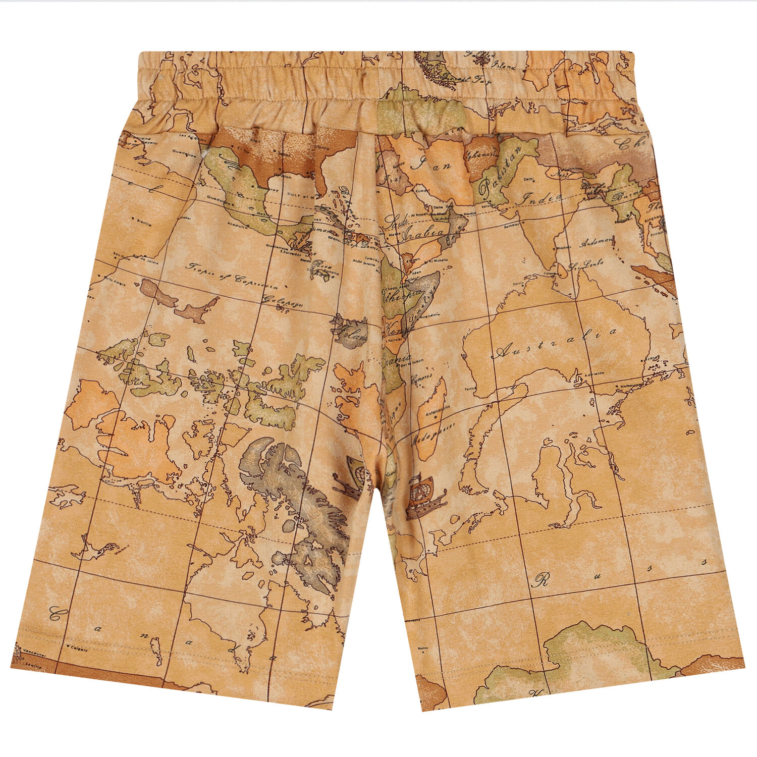 Boys Beige Geo Map Logo Shorts, 1, hi-res