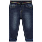 Younger Boys Navy Blue Denim Joggers, 1, hi-res