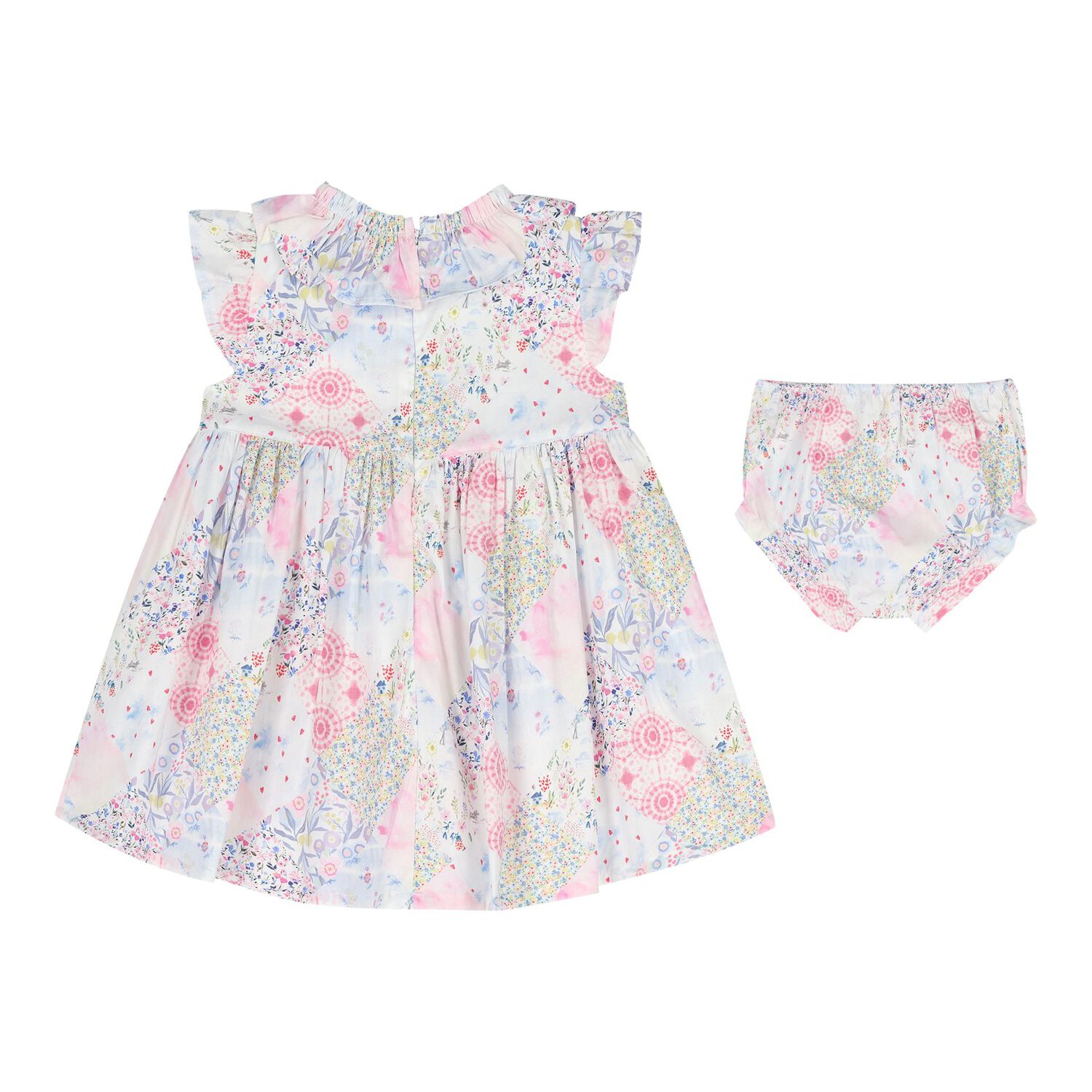 Baby Girls Pink Floral Shirred Dress Set, 1, hi-res
