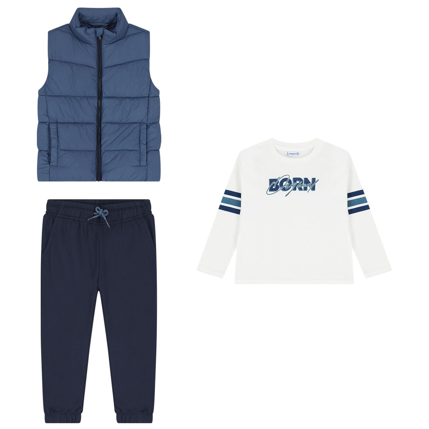 Boys White, Blue & Navy Blue Tracksuit Set ( 3 Piece ), 2, hi-res