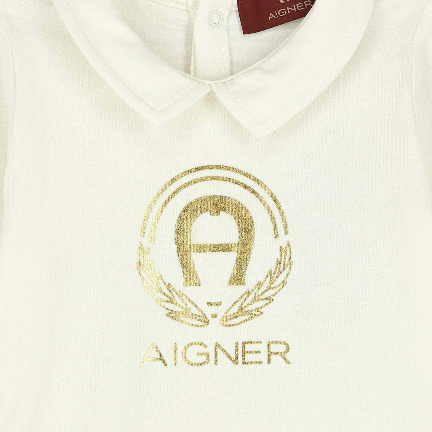 Girls Ivory & Gold Logo Babygrow, 3, hi-res