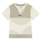 Younger Boys White & Beige Logo Te-Shirt, 1, hi-res