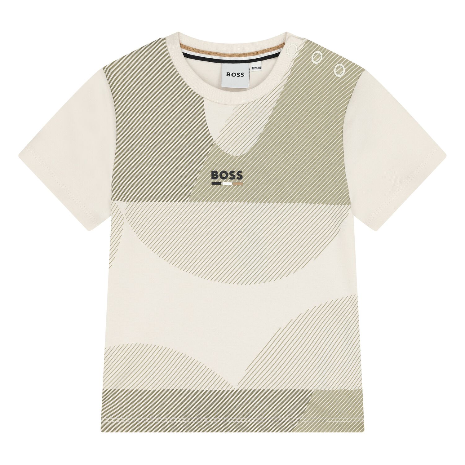 Younger Boys White & Beige Logo Te-Shirt, 1, hi-res