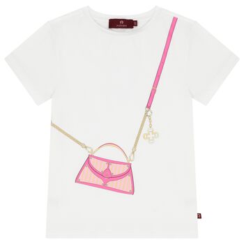Girls White Logo Bag T-Shirt