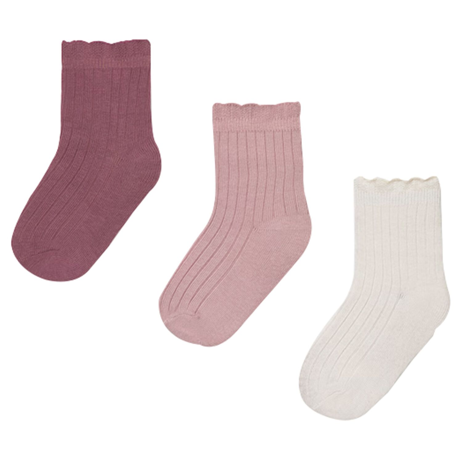 Younger Girls Pink & White Socks (3 Pack), 1, hi-res