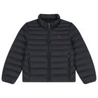 Boys Black Logo Puffer Jacket, 1, hi-res