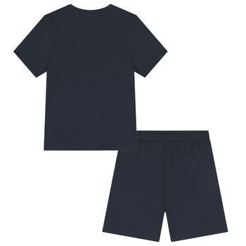 Boys Navy Blue Logo Shorts Set