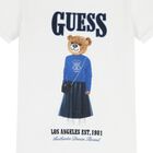 Girls White Teddy Bear Logo Dress, 1, hi-res
