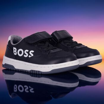 Boys Black & White Logo Trainers