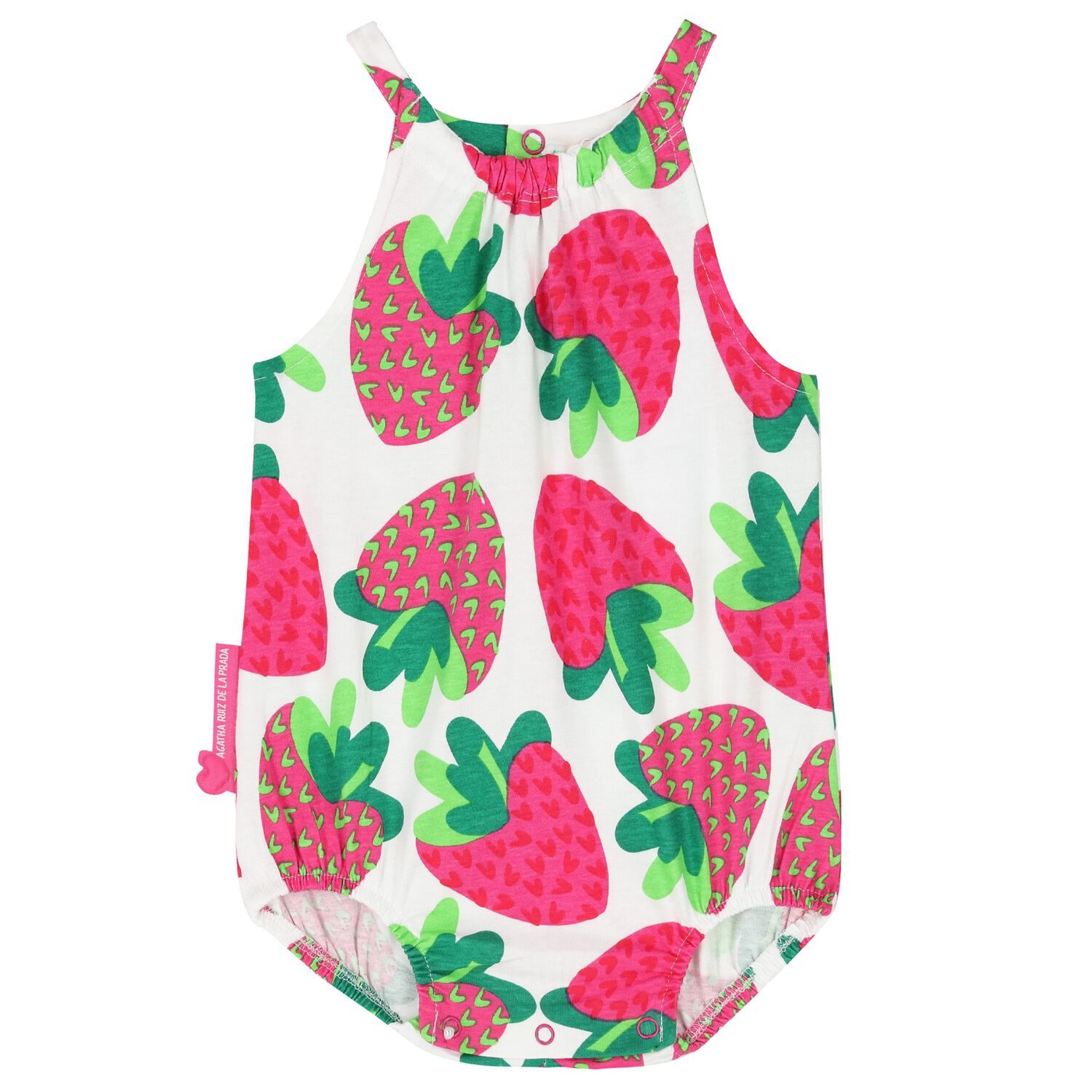 Baby Girls White & Pink Strawberry Romper, 1, hi-res