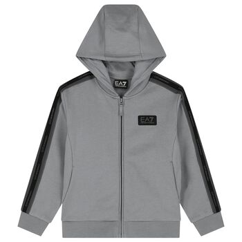 Boys Grey & Black Logo Hooded Zip Up Top 
