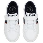 Boys White & Navy Blue Logo Trainers , 1, hi-res