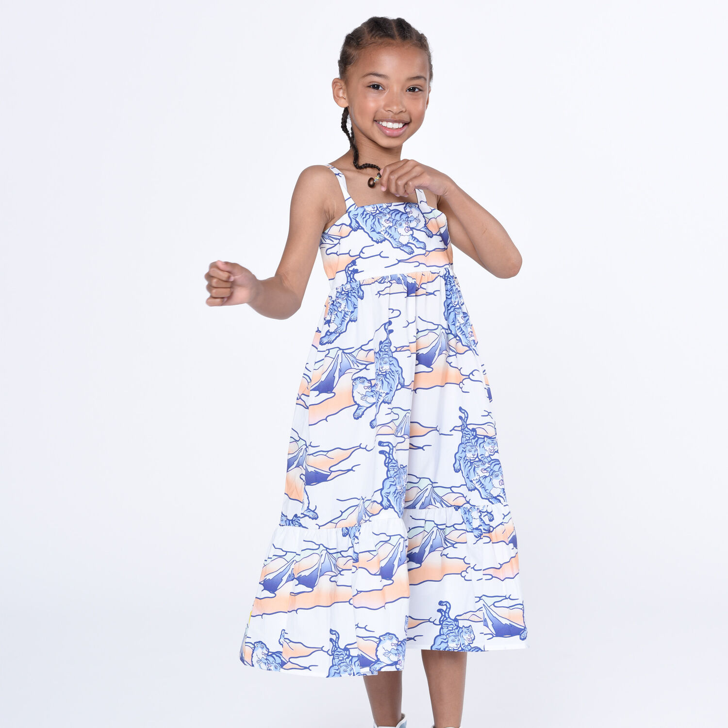 Girls White Cotton Poplin Logo dress, 1, hi-res