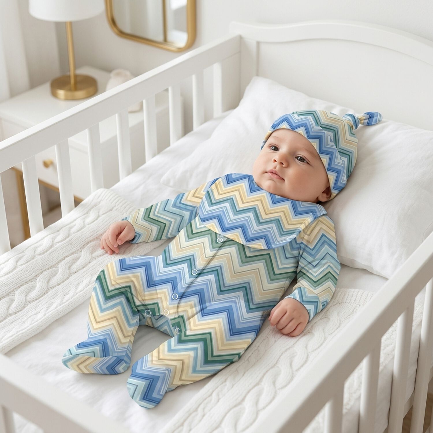 Blue & Yellow Zig Zag Babygrow Set, 1, hi-res