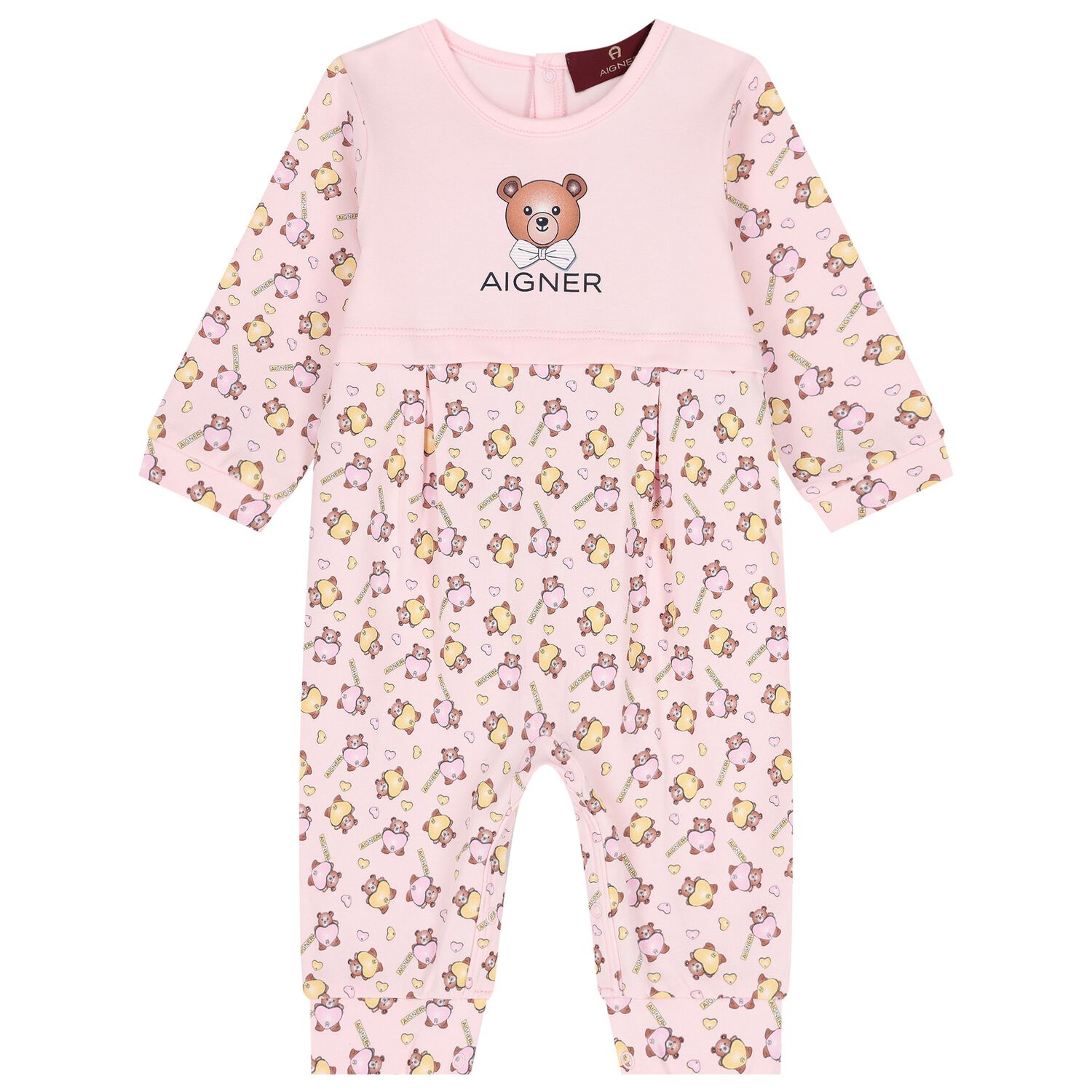 Baby Girls Pink Teddy Bear Logo Romper, 2, hi-res