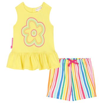 Girls Yellow Sequin Top & Shorts Set