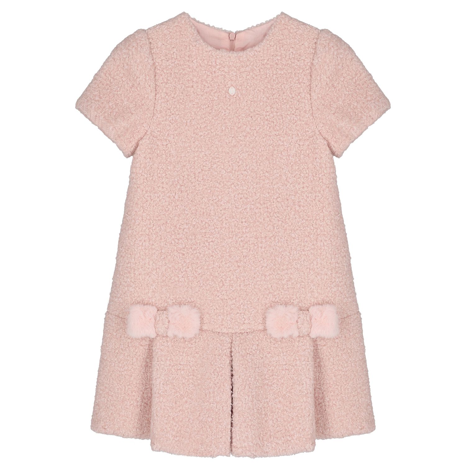 Girls Pink Bow Boucl&eacute; Dress, 1, hi-res