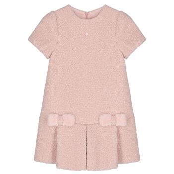 Girls Pink Bow Boucl&eacute; Dress