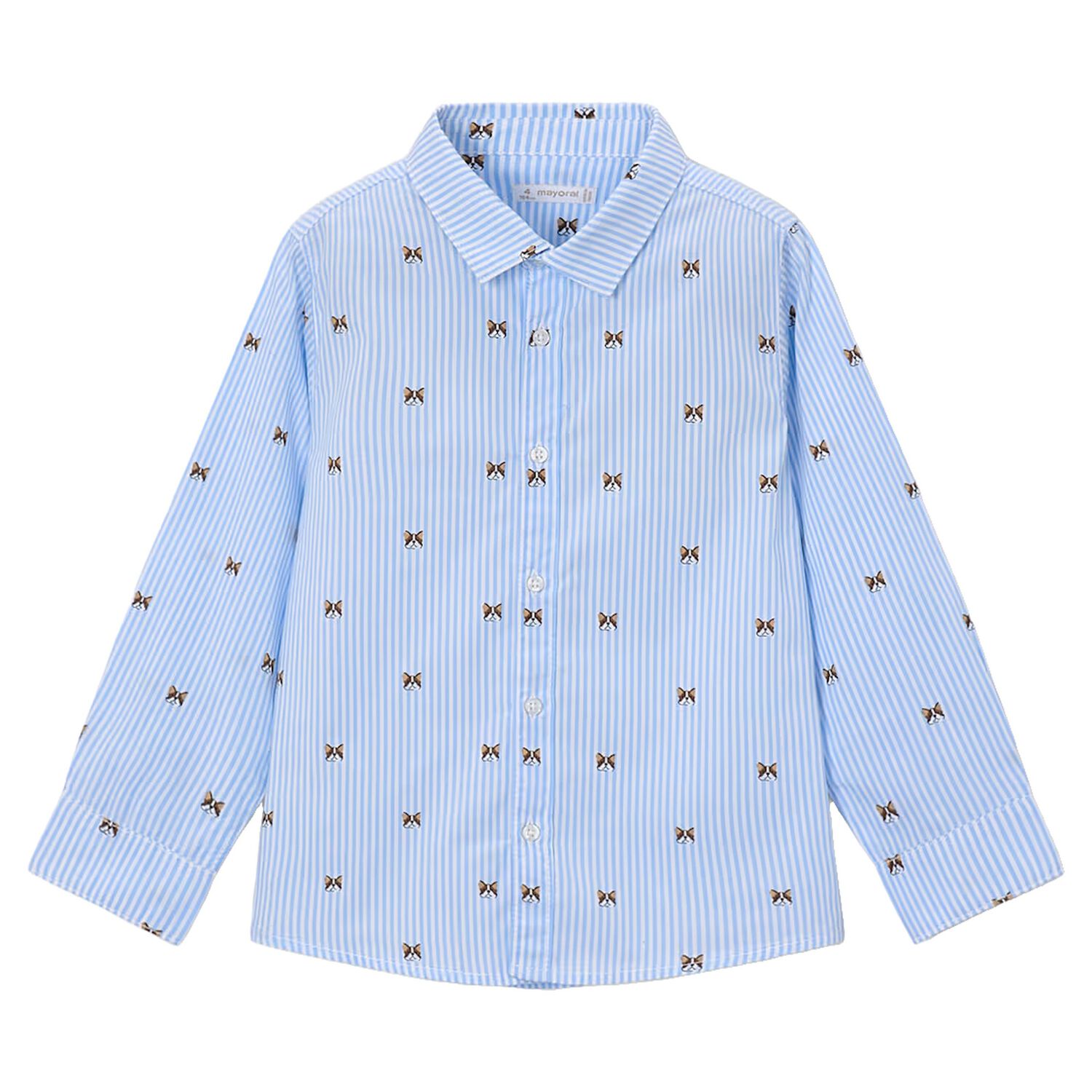 Boys Blue & White Dog Striped Shirt, 1, hi-res