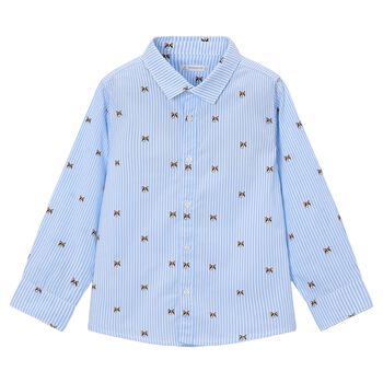 Boys Blue & White Dog Striped Shirt